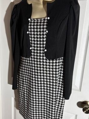 Temu Discontinued Houndstooth Faux 2 pc Bodycon Cinched Waist Mini Dress